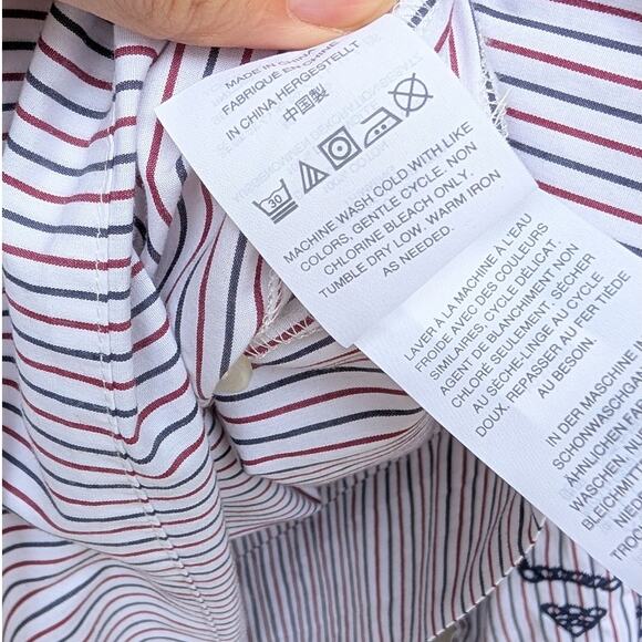 J. Crew Red/Blue Striped Embroidered Sleeves Tie Front/Back Tunic Blouse, size M - Picture 9 of 9